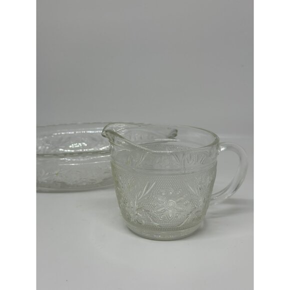 VTG Anchor Hocking Clear Glass Creamer & Oval Platter Set With Floral Etching - Picture 2 of 7